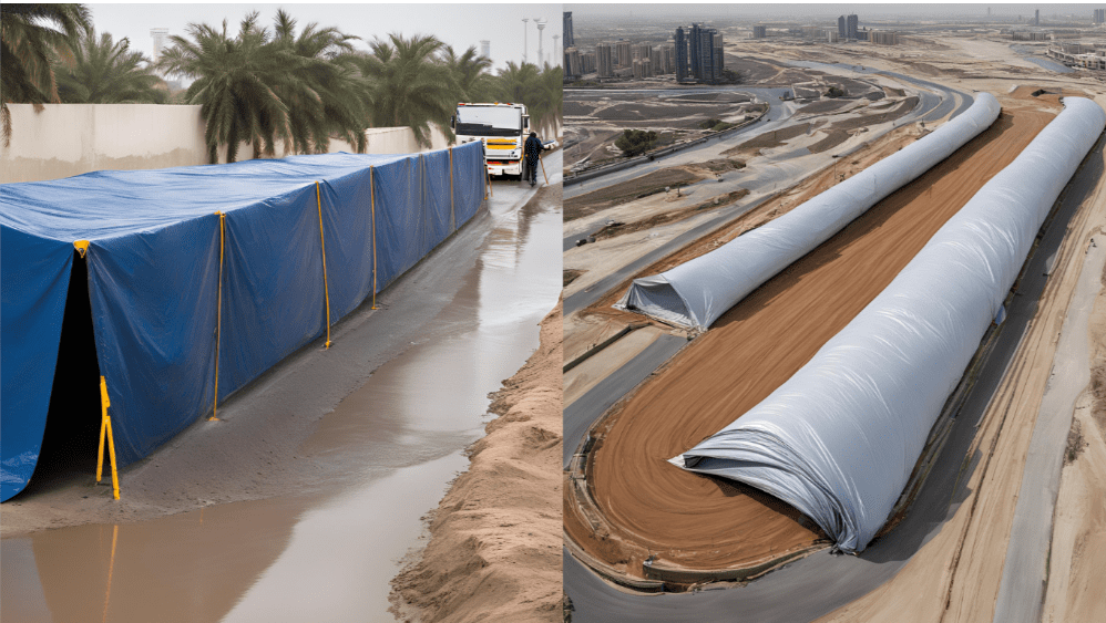 Tarpaulins are also used to contain floodwaters and prevent further damage