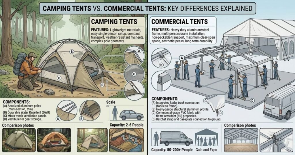 camping tents vs commercial tents
